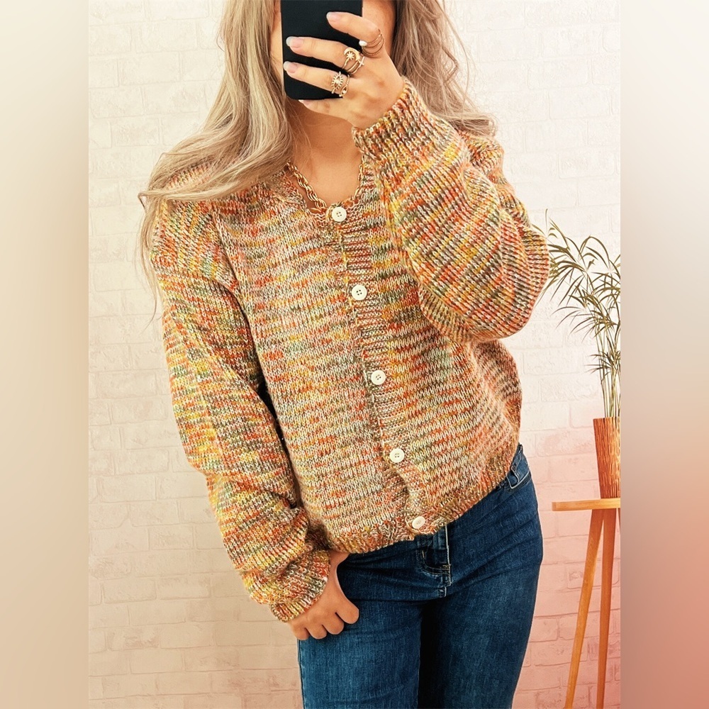Multi-Colored Knit Button-Down Cardigan - Picture 3 of 12
